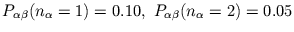 $ P_{\alpha \beta }(n_{\alpha }=1) = 0.10, \ P_{\alpha \beta }(n_{\alpha }=2) = 0.05$